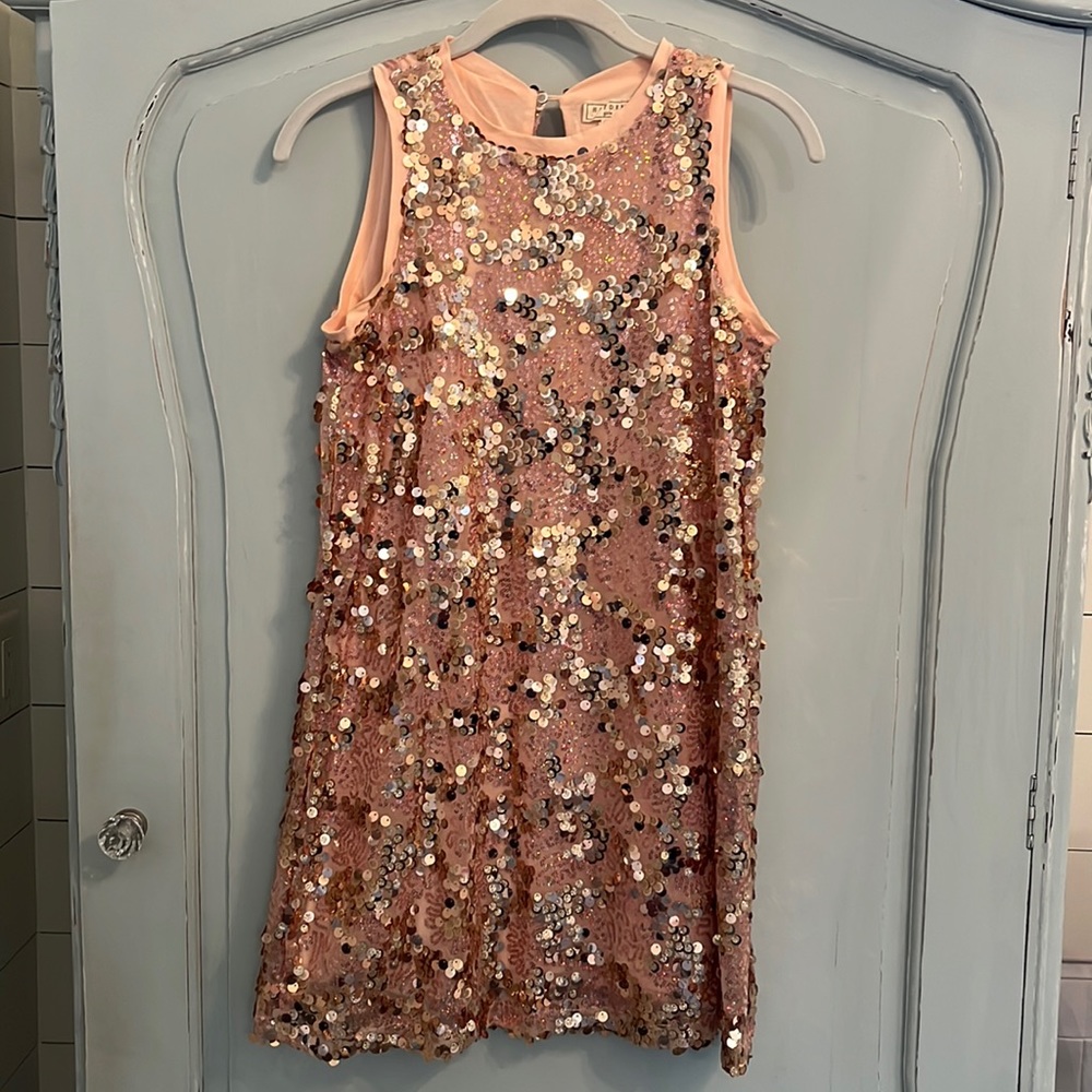 Peach sequence dress, semi formal to formal party dress.